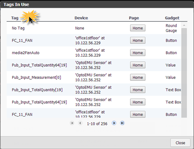 groov Tags in Use dialog box