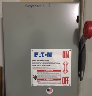 Compressor disconnect switch - monitor 3-phase current here with CTs