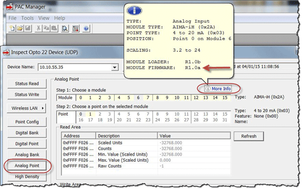 PAC Manager - inspect analog point