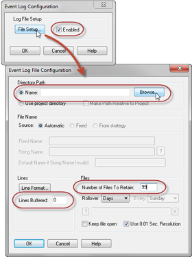 PAC Display Event Log file configuration