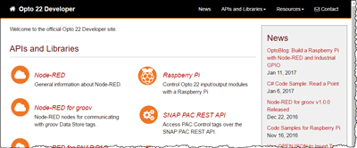 Opto 22 developer website has information about RESTful APIs, software development kits