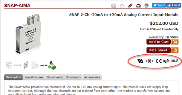 SNAP-AIMA product page showing agency approval icons