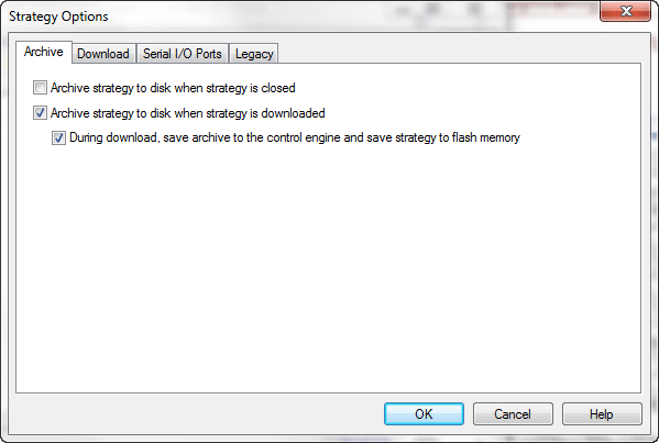 Archive PAC Control strategy dialog box